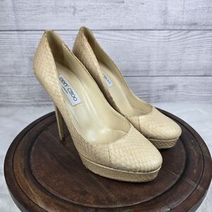 Jimmy Choo Matte Beige Snakeskin Reptile Leather High Heels Pumps Size 38 Italy